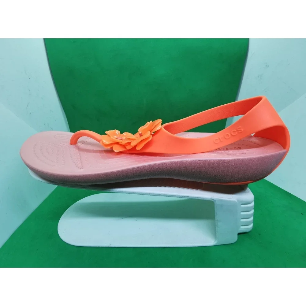 Crocs Serena Flower Embellished Flip Sandal Womens Siz 11 Bright Coral/Melon NEW